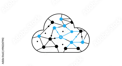 Cloud computing network architecture with ai integration and data transfer, minimalist design