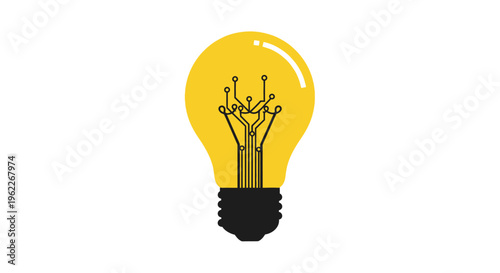 Conceptual illustration of an illuminated light bulb, with integrated circuit design inside