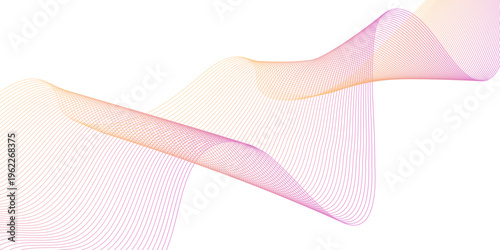 抽象ウェーブ背景 メッシュラインが流れるピンクオレンジグラデーション曲線デザイン ビジネス・テクノロジー向けベクター素材 / Abstract wave background mesh line flowing pink orange gradient curve for business technology vector