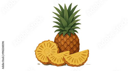 Fresh ripe pineapple fruit isolated on a white background showing a tropical healthy food item
