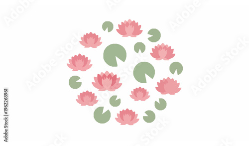 Minimal pink water lily floral vector set with lily pads flat design aquatic flowers isolated on white background