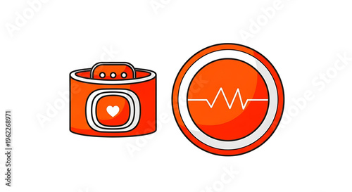 A modern illustration of a smartwatch and a heart rate icon, symbolizing fitness and health tracking.