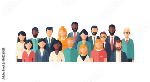 Diverse Business Team: Flat Design Illustration of Multi-Ethnic Professionals, Group of People, Global Collaboration and Inclusion