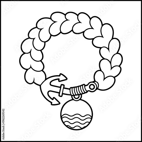 Ocean themed pearl necklace wreath coloring page comfy relaxing flat design vector illustration