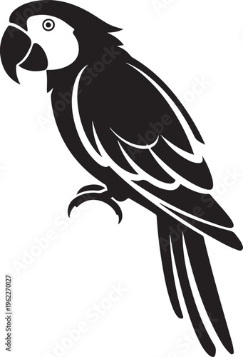Parrot. Black silhouette of a parrot bird isolated on a white background. Vector illustration