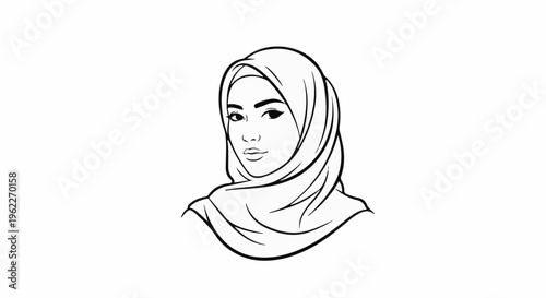Artistic line drawing of a young woman wearing a hijab