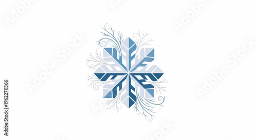 Abstract snowflake design with icy blue and white tones on white