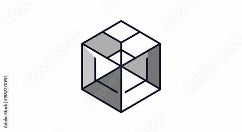 Abstract geometric cube with varied shaded facets and sharp lines