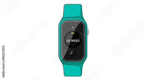 A teal smartwatch displaying the UV index on its screen