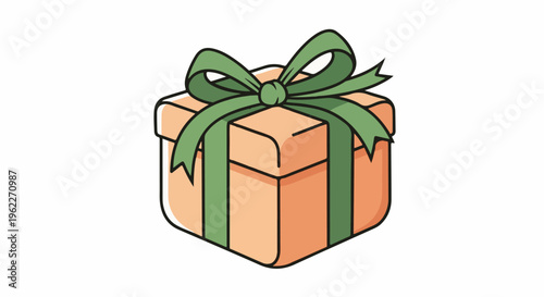An isometric, flat design illustration of a square gift box with a ribbon