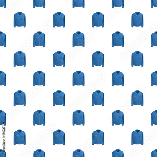 Blue denim shirts creating a uniform fashion pattern on a white background