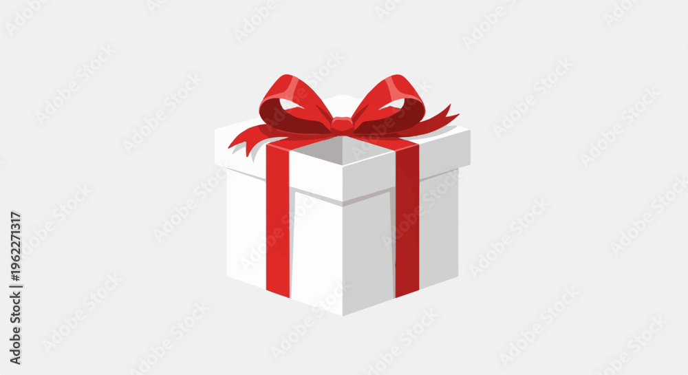 Fototapeta premium A white gift box with a bright red ribbon tied in a bow