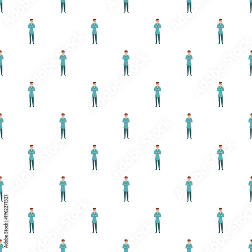 Male doctor character standing with arms crossed creating a repeating medical background