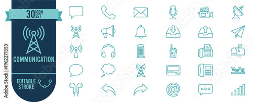 Bild auf Leinwand Communication Icon Set with 30 Editable Stroke Vector Icons for Message, Network