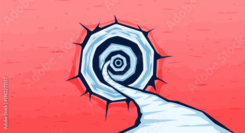 Abstract vortex with jagged edges on red background