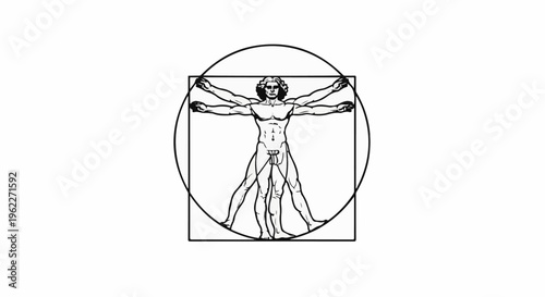 Anatomical study of male figure in square and circle, showing proportions