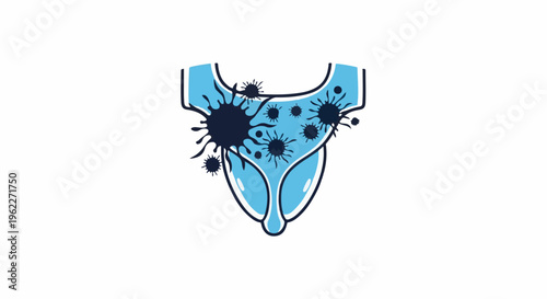 Abstract illustration of a blue shape with dark ink splatters