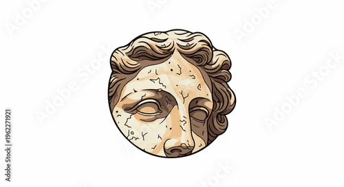 Ancient marble bust fragment with detailed texture and wavy hair
