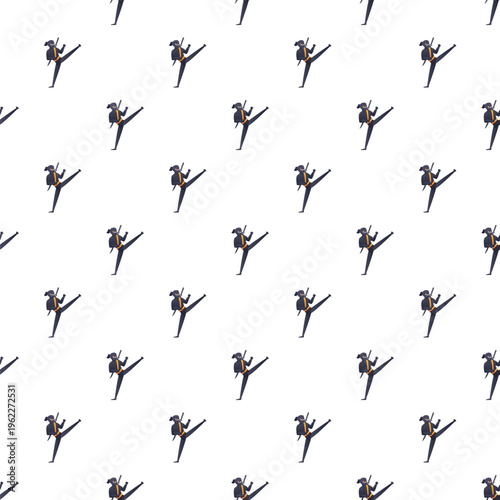 Ninja warrior characters kicking in a dynamic seamless pattern for martial arts concepts