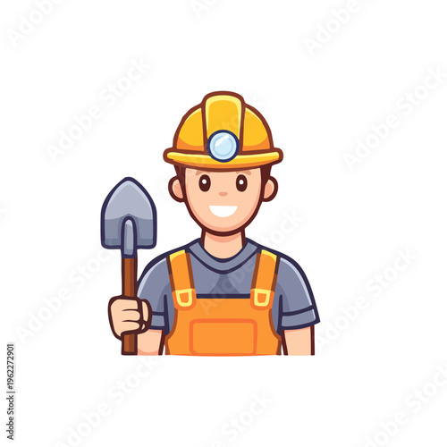 A friendly construction worker holding a shovel and wearing a helmet, smiling