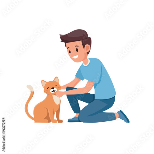 A man and a cat sharing a tender moment together. A heartwarming scene of affection and companionship. The man is gently petting the cat, which is purring with delight.