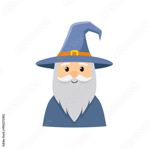 A wise wizard stands tall, wearing a classic hat and holding magic powers