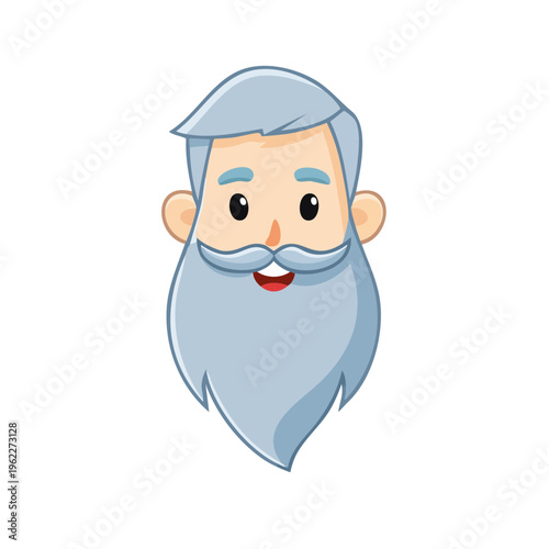 A friendly cartoon character of an elderly man with a long gray beard and a cheerful smile