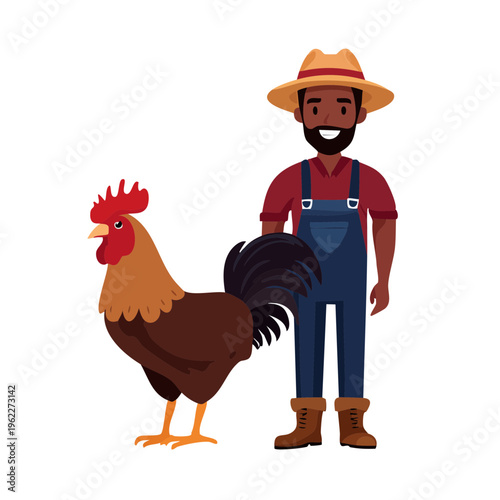 Farmer with his rooster standing together
