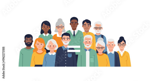 Diverse Group of Multi-Generational People: Equality, Inclusion & Community Vector Illustration
