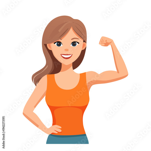Strong, healthy woman flexing her arm, exuding confidence and strength