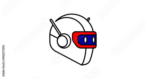 A stylized helmet design with a futuristic aesthetic and color accents on white background
