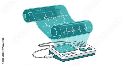 A medical professional uses a modern ECG monitor with a digital display and paper roll for printing heart rate tracings.