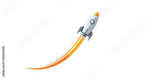 A colorful illustration of a rocket ship soaring through the atmosphere on a white backdrop
