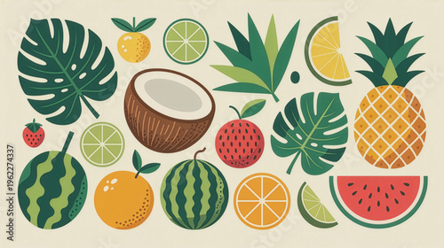 Wallpaper Mural Seamless fruit pattern background with colorful fresh fruits illustration Torontodigital.ca