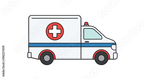 Cartoon ambulance illustration depicting emergency medical services and healthcare transportation