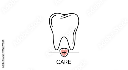 Dental health icon showing tooth with a heart representing care and well-being no comma or special