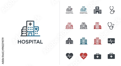 Hospital Icon Set: Healthcare and Medical Illustrations in Various Styles