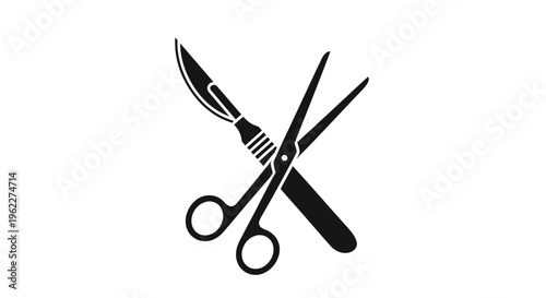 Medical surgical tools illustration featuring scissors and scalpel vector graphic design