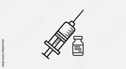 Minimalist Illustration of a Syringe and Vial Representing Vaccination and Healthcare