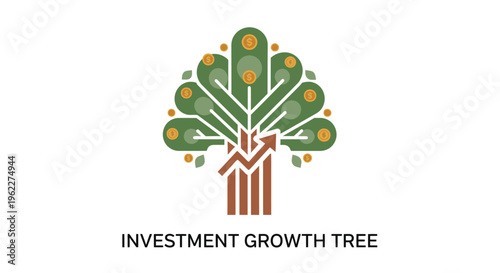 Conceptual illustration depicting financial growth through an investment-based tree logo design