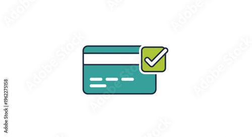 Iconic representation of a completed transaction process with credit card verification