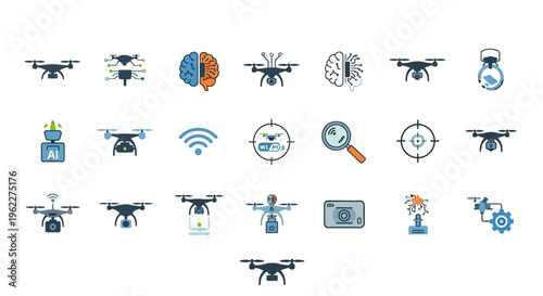 A Collection of Drone Technology Icons Showcasing Innovation and Advanced Functionality