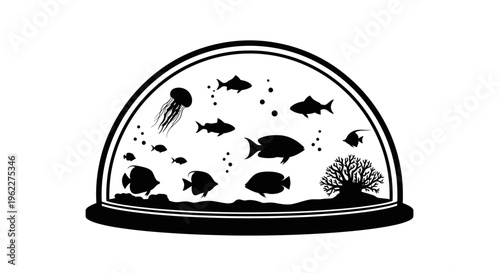 Vector Silhouette of a Modern Glass Aquarium Dome Isolated on White Background