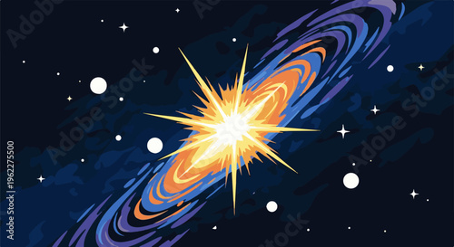 A vibrant galaxy explodes with light, stars, and cosmic clouds