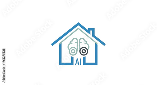 Smart home artificial intelligence concept represented with a house and brain illustration