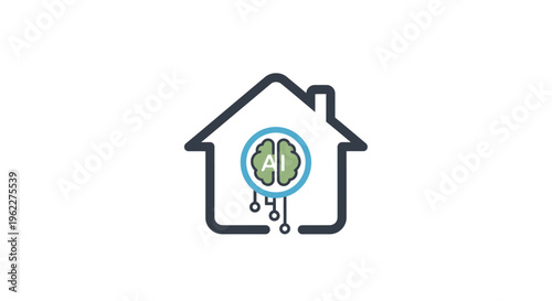 Smart home illustration featuring an AI brain within the structure of a house concept