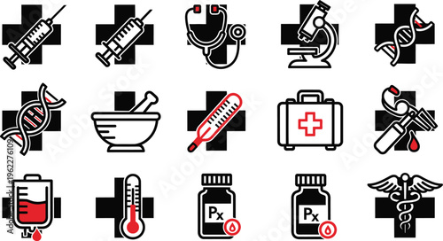 Medical icons set with crosses and symbols