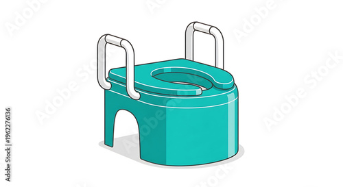 A vector graphic illustration of a teal toilet safety frame with grab bars for bathroom accessibility