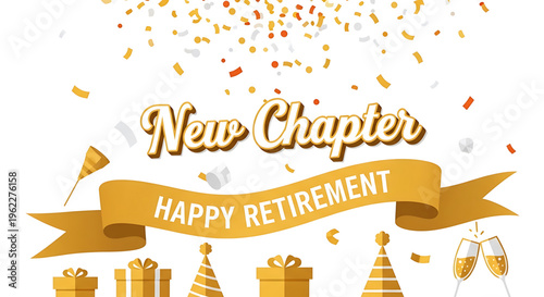 A vibrant vector graphic celebrating a happy retirement with a new chapter in life
