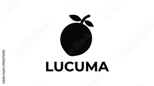 A simple black silhouette of a lucuma fruit with accompanying text silhouette